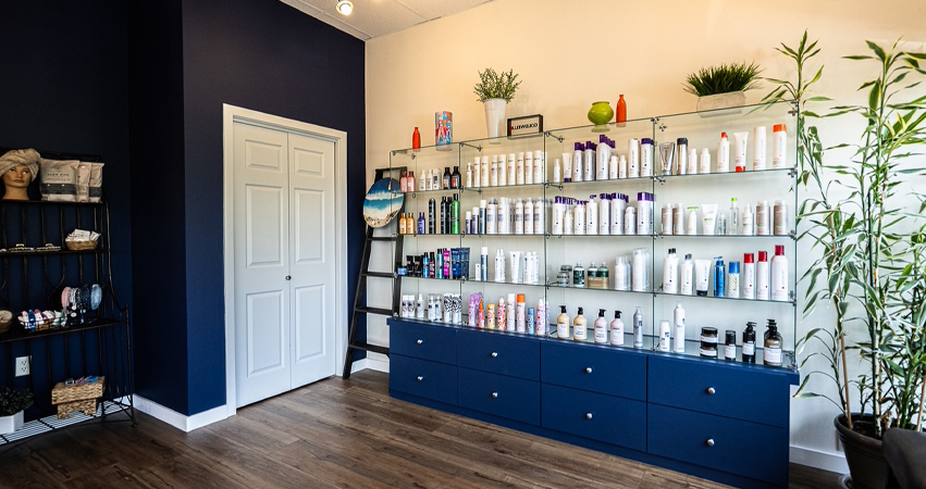 salon wall of products